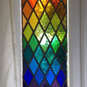 Rainbow Lattice! by pewtermoonsilver Gorgeous Multicoloured Real Stained Glass Suncatcher Hanging Window Panel
