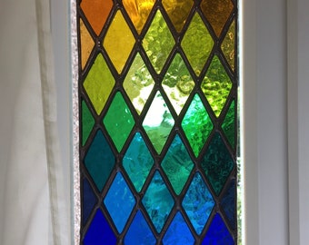 Rainbow Lattice! by pewtermoonsilver Gorgeous Multicoloured Real Stained Glass Suncatcher Hanging Window Panel