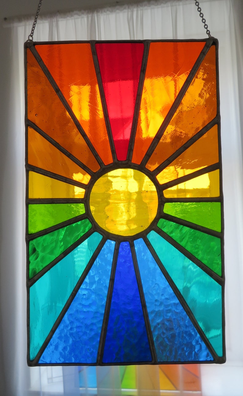 Sunburst Panel by pewtermoonsilver The Original Stunningly Bright Real Stained Glass Suncatcher Healing Colour For Window image 4