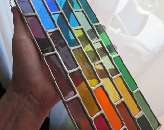 Cascade of Colour! Rainbow Stained Glass Suncatcher Long Hanging Panel © pewtermoonsilver