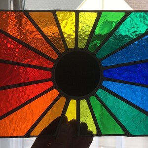 Eclipse by pewtermoonsilver Beautiful Rainbow Real Stained Glass Astronomy Sun Moon Suncatcher Hanging Panel image 5