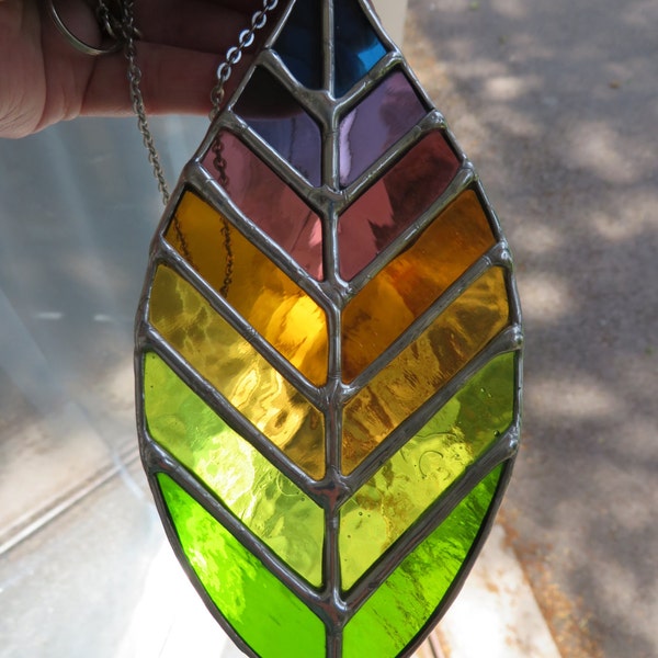 Spring Leaf! by pewtermoonsilver Very Pretty Stained Glass Window Hanging Suncatcher Gift