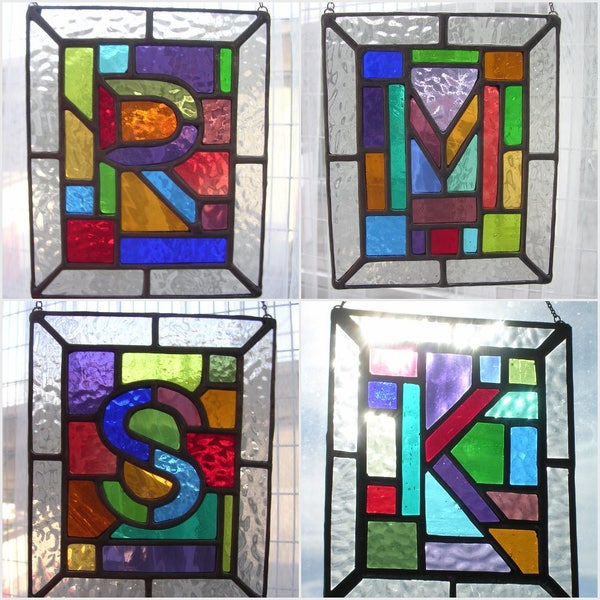 Initial Letter! by pewtermoonsilver Personalized A To Z Alphabet Real Stained Glass Name Suncatcher Hanging Panel