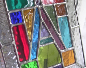 A To Z! Initial Letter Personalized Name Alphabet Stained Glass Suncatcher Panel © pewtermoonsilver
