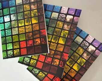Pixel Panel Greetings Cards! 3 Pack Cheerful Multicolour Rainbow Stained Glass @ pewtermoonsilver