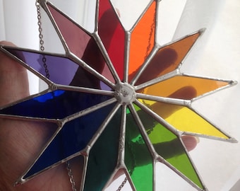 Big Star! Lovely Rainbow Gift Idea Real Stained Glass Suncatcher - pewtermoonsilver
