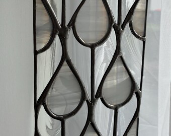 Raindrops! Clear & White Cloudy Stained Glass Suncatcher Panel © pewtermoonsilver
