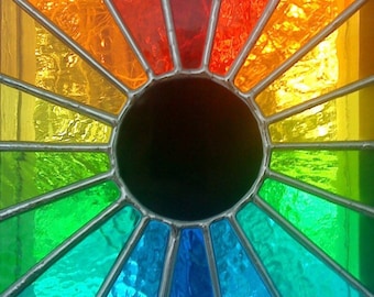 Total Eclipse! Magical Rainbow Rays Real Stained Glass Sun Moon Suncatcher © pewtermoonsilver