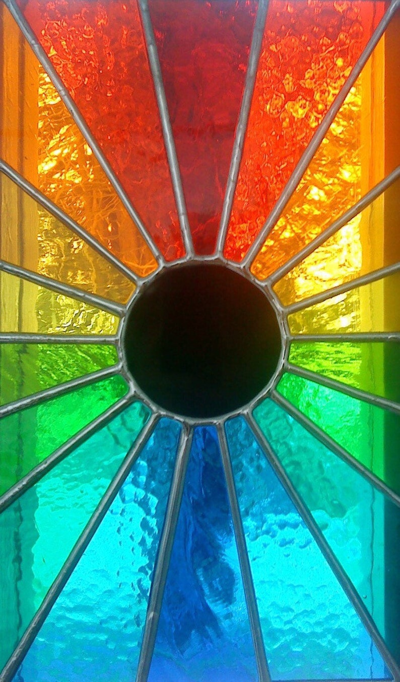 Eclipse by pewtermoonsilver Beautiful Rainbow Real Stained Glass Astronomy Sun Moon Suncatcher Hanging Panel image 1