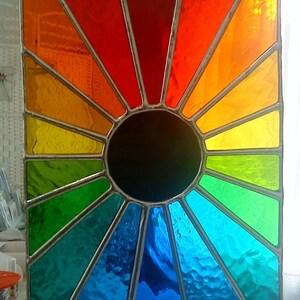 Eclipse by pewtermoonsilver Beautiful Rainbow Real Stained Glass Astronomy Sun Moon Suncatcher Hanging Panel image 2