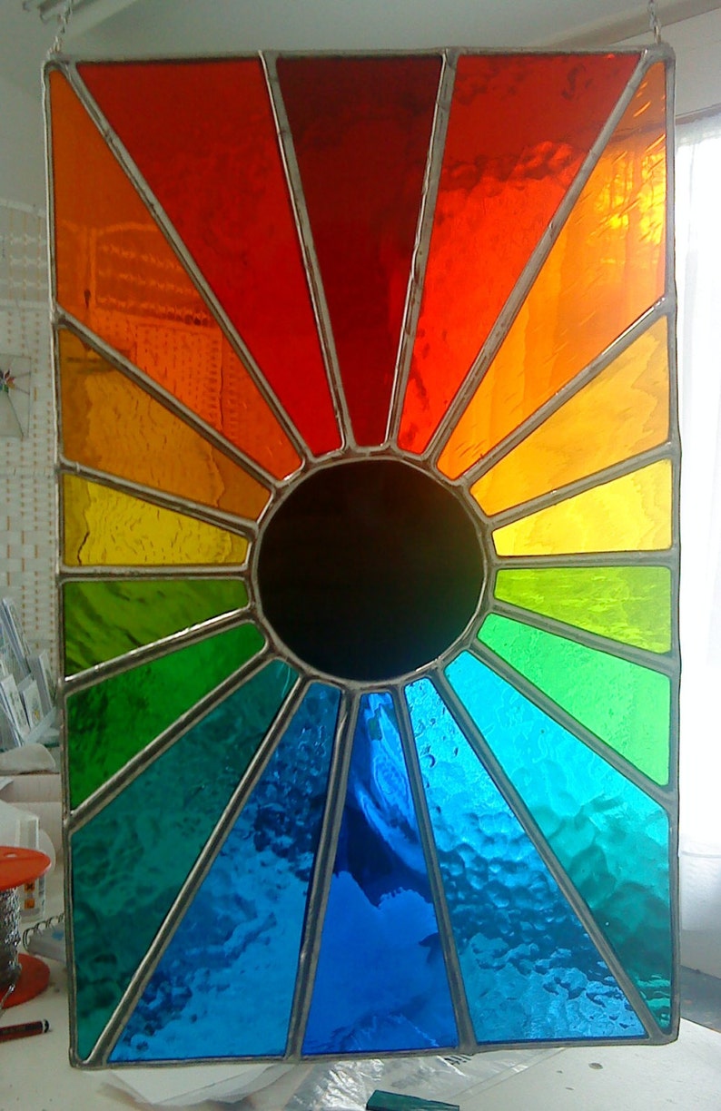 Eclipse by pewtermoonsilver Beautiful Rainbow Real Stained Glass Astronomy Sun Moon Suncatcher Hanging Panel image 2