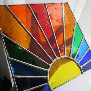 Rainbow Sunrise! Beautiful Quality Stained Glass Suncatcher Panel - pewtermoonsilver