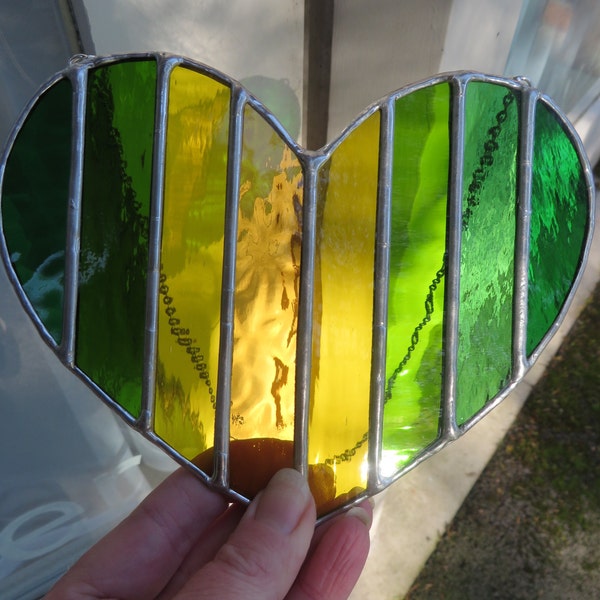 Spring Heart! Green & Yellow Shades Stained Glass Suncatcher - pewtermoonsilver