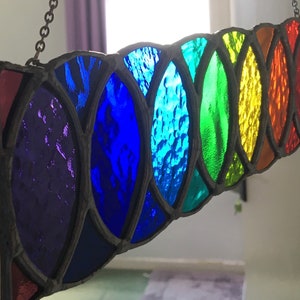 Echoes of Light! by pewtermoonsilver Stunning Multicoloured Real Rainbow Stained Glass Suncatcher Hanging Panel