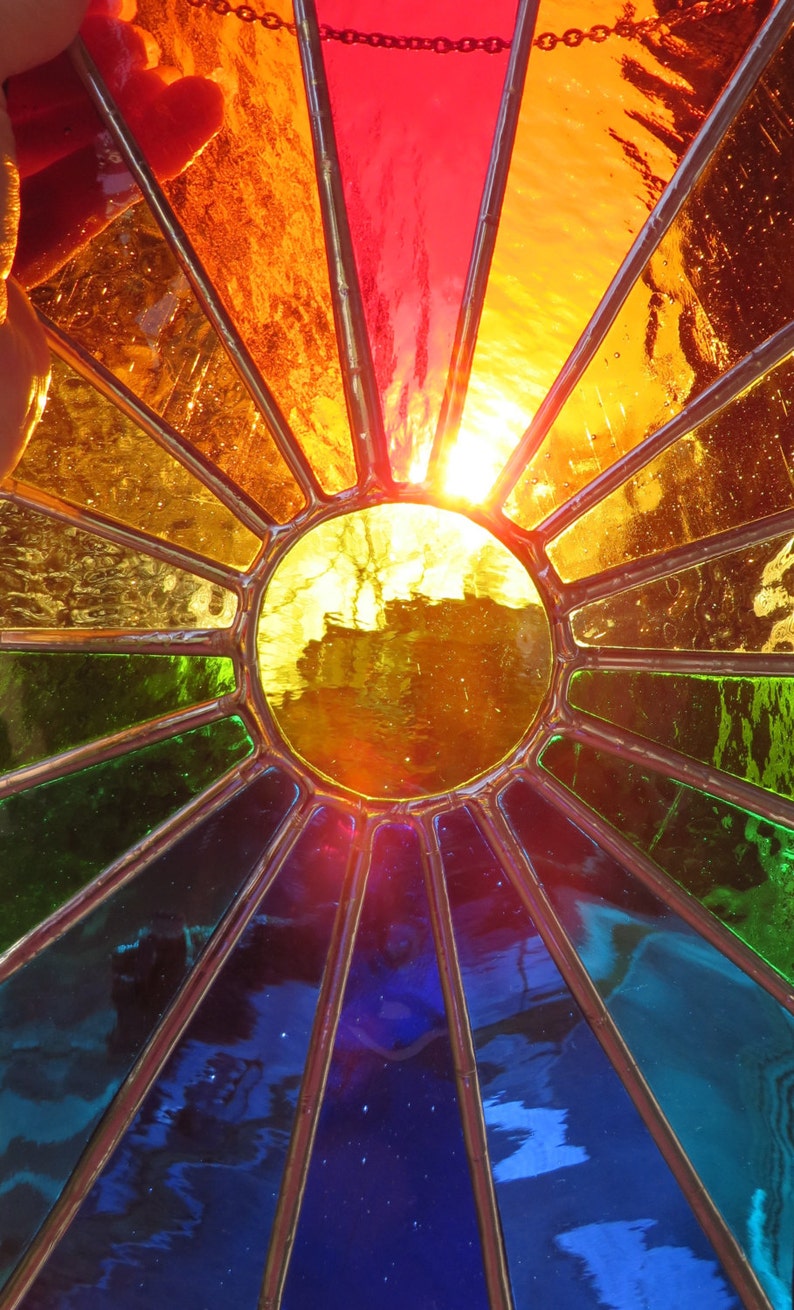 Sunburst Panel by pewtermoonsilver The Original Stunningly Bright Real Stained Glass Suncatcher Healing Colour For Window image 1