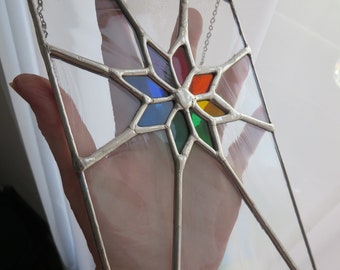 Starshine! by pewtermoonsilver Clear & Rainbow Stained Glass Suncatcher Hanging Panel