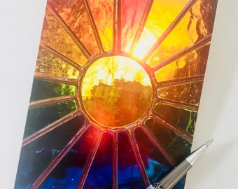 Sunburst Greetings Card! Send Stained Glass Good Vibes Joy For Special Occasions by pewtermoonsilver