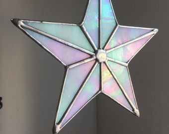 Opal Star! White Iridescent Stained Glass Hanging Ornament by pewtermoonsilver