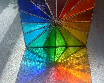 Spectrum Square! Multi-Coloured Rainbow Vibrant Real Stained Glass Suncatcher © pewtermoonsilver
