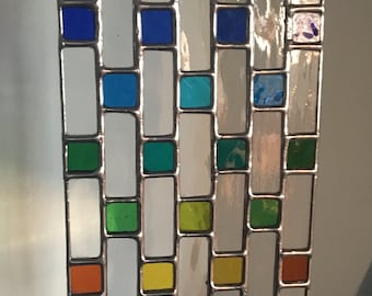 Waterfall of Light! Jewel-Like Long Stained Glass Suncatcher Panel © pewtermoonsilver