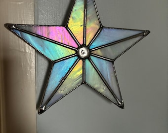 Opal Star! White Iridescent Stained Glass Hanging Ornament by pewtermoonsilver