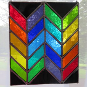 Herringbone! Beautiful Multicoloured Rainbow Stained Glass Suncatcher - pewtermoonsilver