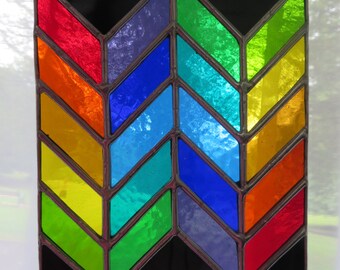 Herringbone! Beautiful Multicoloured Rainbow Stained Glass Suncatcher - pewtermoonsilver