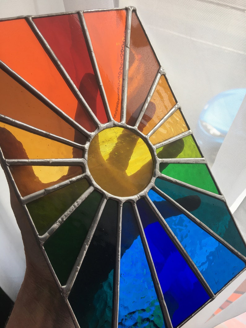Sunburst Panel by pewtermoonsilver The Original Stunningly Bright Real Stained Glass Suncatcher Healing Colour For Window image 2