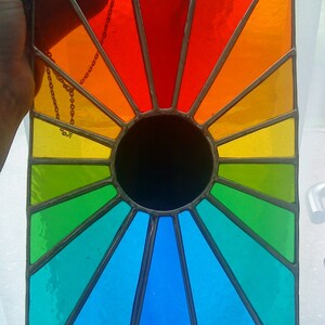 Eclipse by pewtermoonsilver Beautiful Rainbow Real Stained Glass Astronomy Sun Moon Suncatcher Hanging Panel image 3