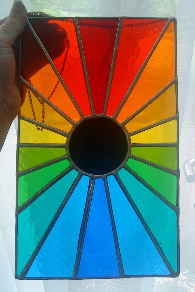 Eclipse by pewtermoonsilver Beautiful Rainbow Real Stained Glass Astronomy Sun Moon Suncatcher Hanging Panel image 3