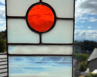 The Arctic Sun! Beautiful Milky White & Orange Stained Glass Suncatcher by pewtermoonsilver
