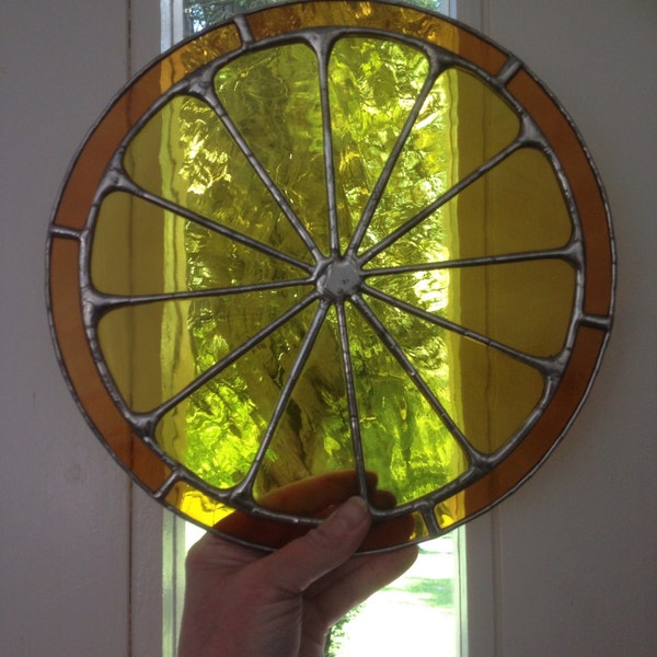 Lemon Slice! Bright Citrus Yellow Stained Glass for Kitchen Windowsill - pewtermoonsilver