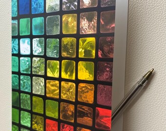 Pixel Panel Greetings Card! Colourful Stained Glass Spring Spectrum © pewtermoonsilver