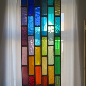 Cascade of Colour! by pewtermoonsilver Multicoloured Real Rainbow Indoor Stained Glass Suncatcher Long Hanging Panel UK