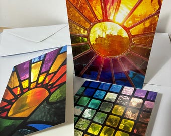 Stained Glass Cards! Colourful Rainbow Designs Blank Inside © pewtermoonsilver