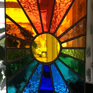 Sunburst Panel by pewtermoonsilver The Original Stunningly Bright Real Stained Glass Suncatcher Healing Colour For Window image 3