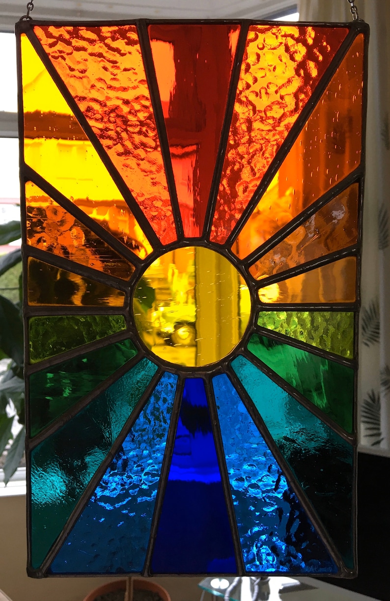 Sunburst Panel by pewtermoonsilver The Original Stunningly Bright Real Stained Glass Suncatcher Healing Colour For Window image 3