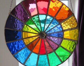 Wonder Wheel! by pewtermoonsilver Colour Chart Real Stained Glass Rainbow Round Disc Suncatcher