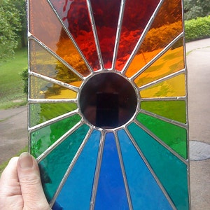 Eclipse by pewtermoonsilver Beautiful Rainbow Real Stained Glass Astronomy Sun Moon Suncatcher Hanging Panel image 4