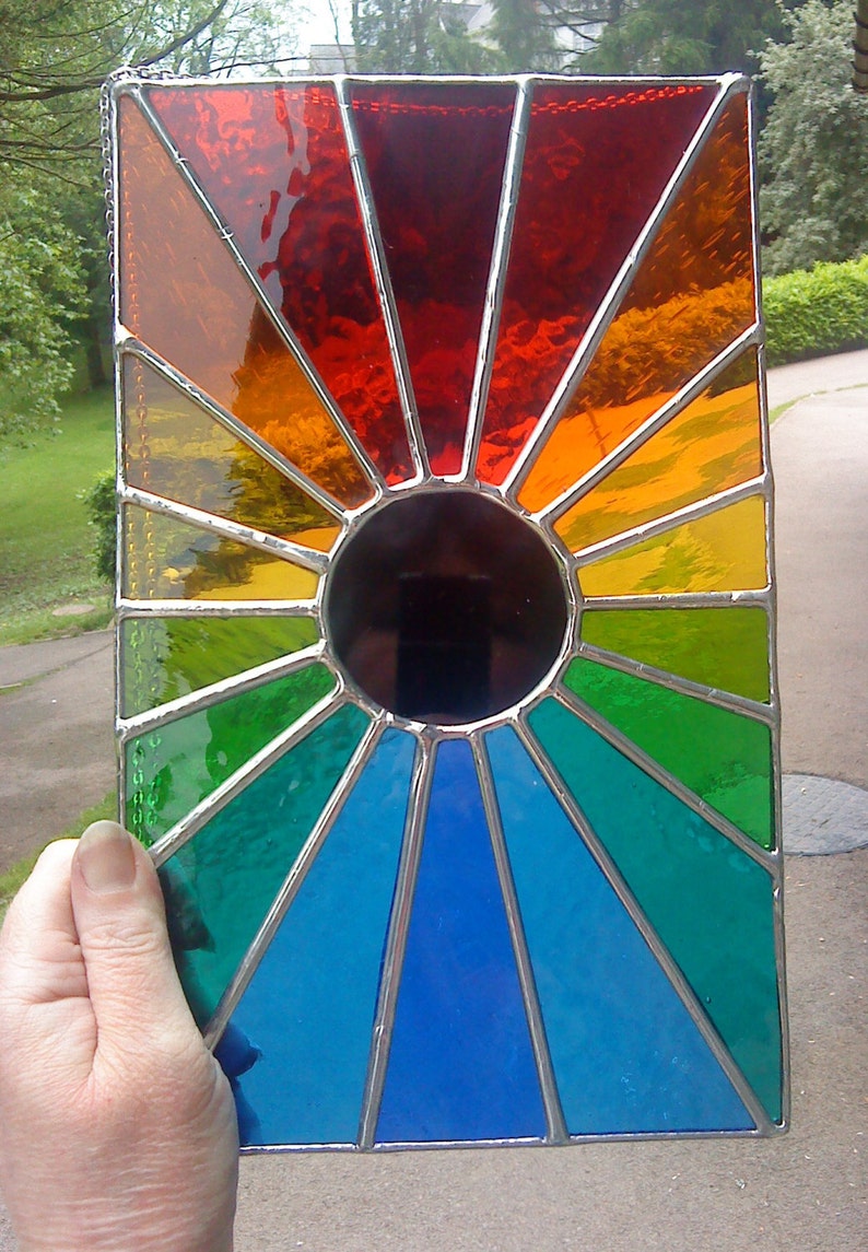 Eclipse by pewtermoonsilver Beautiful Rainbow Real Stained Glass Astronomy Sun Moon Suncatcher Hanging Panel image 4