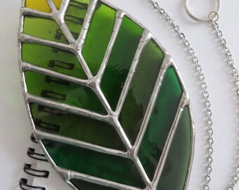 New Leaf! Green Shoots Spring Summer Stained Glass Suncatcher © pewtermoonsilver