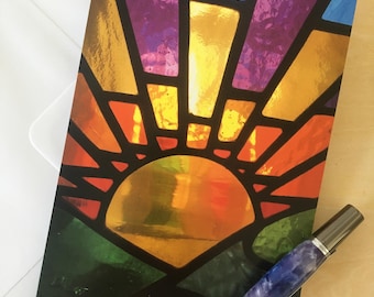 Sunrise, Sunset Greetings Card! Send Positivity Love Joy Rainbows Spring Easter © pewtermoonsilver