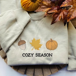 Thanksgiving Embroidered Sweatshirt, Embroidered Cozy Season Hoodie/Sweater, Gift For Her, Thanksgiving Embroidered Hoodie, Halloween Shirt