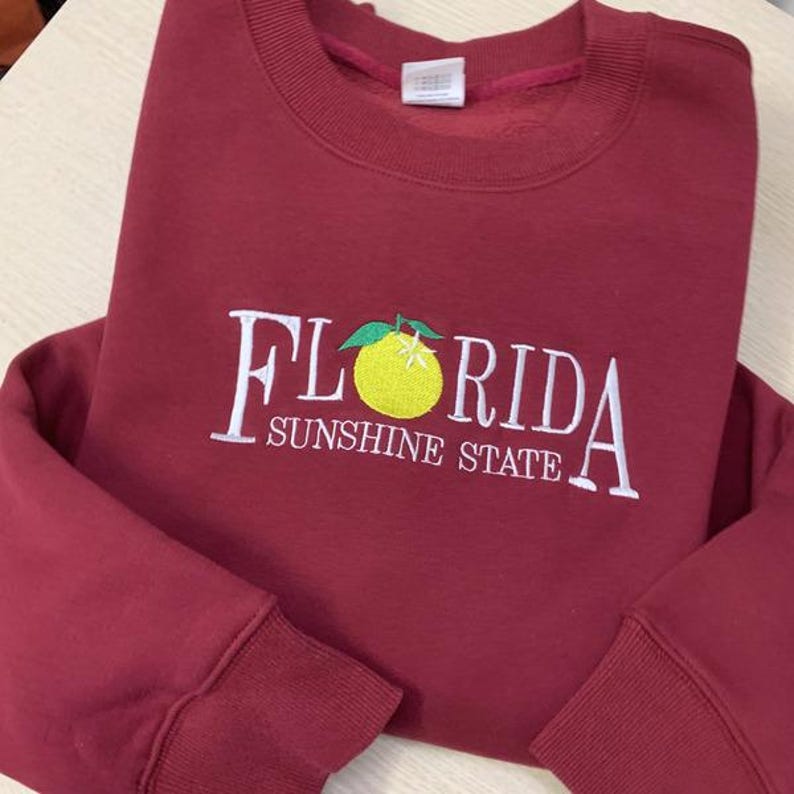 Embroidered Florida Orange Sunshine State Sweatshirt, Custom US State