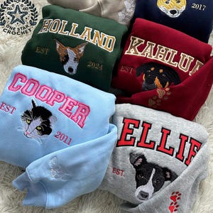 Custom Pet Face Embroidered Sweaters, Personalized Pet Embroidered Jumper, Custom Pet Name Embroidered Crewneck, Christmas Gift