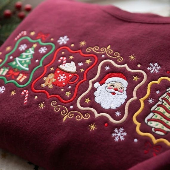 Embroidered Christmas Santa Coquette Sweatshirt, Festive Holiday Shirt, Cottagecore Christmas Crewneck, Cozy Winter Outfit