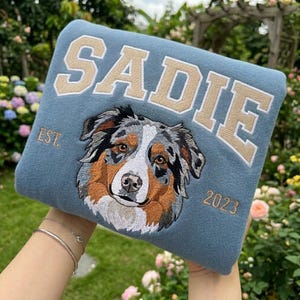 Custom Pet Portrait Embroidered Sweatshirt, Personalized Embroidered Dog Hoodie, Custom Dog Face Crewneck From Photo, Pet Lovers Gift