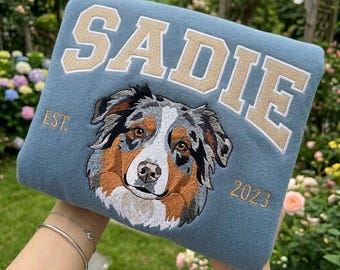Custom Pet Portrait Embroidered Sweatshirt, Personalized Embroidered Dog Hoodie, Custom Dog Face Crewneck From Photo, Pet Lovers Gift