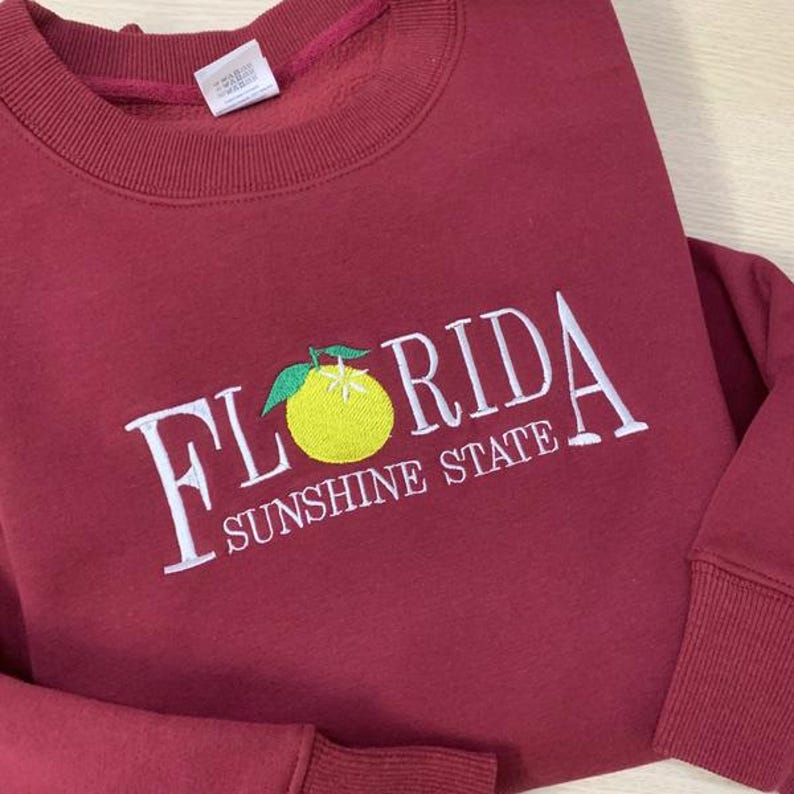 Embroidered Florida Orange Sunshine State Sweatshirt, Custom US State