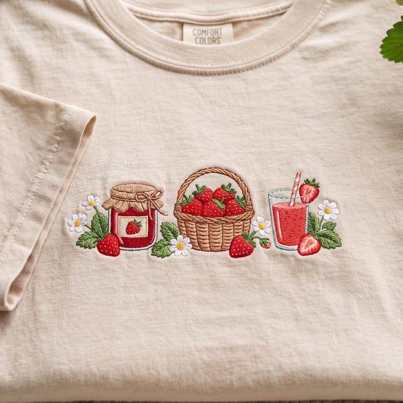 Comfort Color Embroidered Strawberry Shirt, Cottagecore Berry Fruit Shirt, Botanical Plant Tee, Gardener Gift